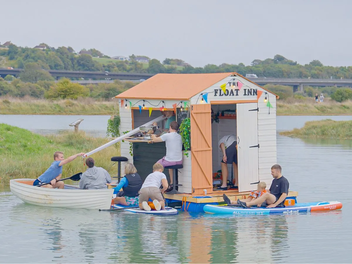 The Float Inn, the floating pub Will built for his dad's 60th.